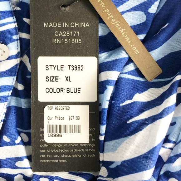 ๐Papa Vancouver Abstract Blouse NWT | Blue and White | Size XL๐ - Picture 15 of 15